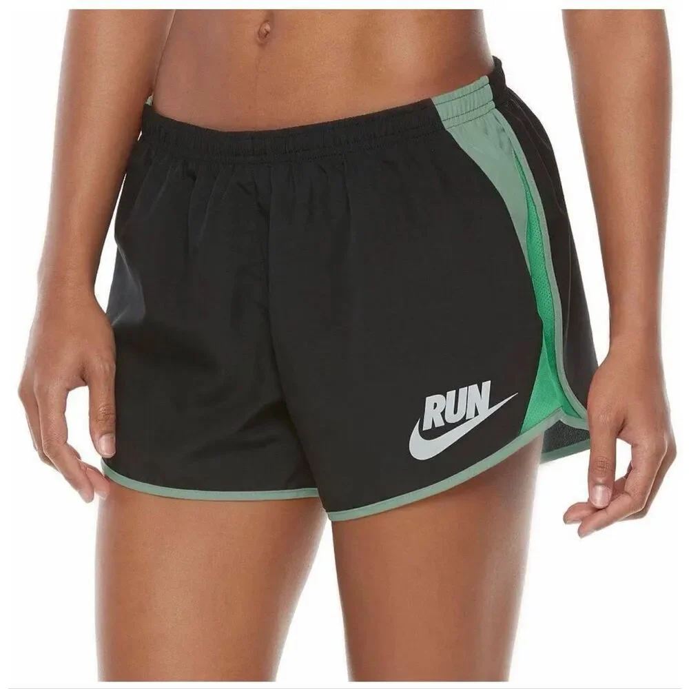 Nike Women's 10K Running Shorts Black Green RUN Lined  size M